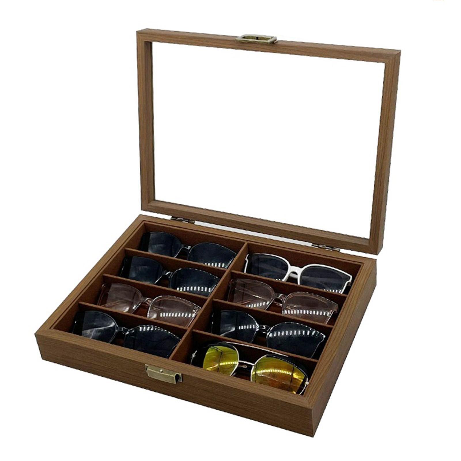 Men Accessories Drawer - กล่องใส่แว่นตาไม้ กล่องเก็บแว่นตา 8 ช่อง สีน้ำตาล ลิ้นชักโชว์สำหรับสะสม