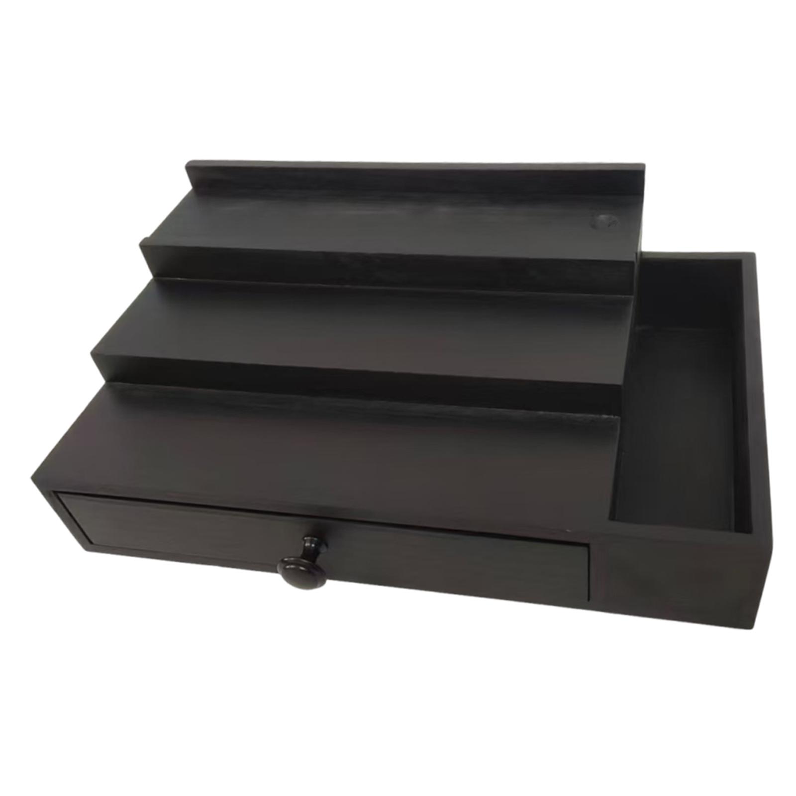 Men Accessories Drawer - ชั้นวางน้ำหอมไม้สามชั้นพร้อมลิ้นชักสำหรับวางเครื่องประดับและอุปกรณ์บนเคาน์เตอร์