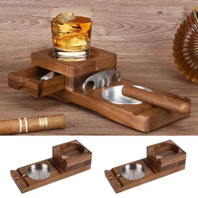 Men Accessories Drawer - ที่เขี่ยบุหรี่ไม้พร้อมลิ้นชัก - ที่วางแก้ววิสกี้ ที่วางซิการ์ ที่รองแก้วเครื่องดื่ม อุปกรณ์เสริมสำหรับซิการ์สำหรับผู้ชาย