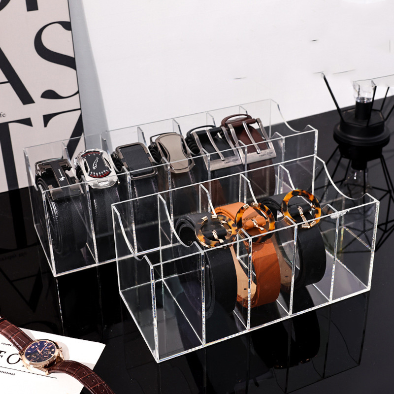 Men Accessories Drawer - กล่องเก็บเข็มขัดหนัง, กล่องจัดระเบียบเข็มขัดแบบตั้งโต๊ะพร้อมช่องหลายช่อง, กล่องเก็บเครื่องสำอางพร้อมตัวแบ่งช่อง, ชั้นวางโชว์แบบลิ้นชัก, กล่องใส่เข็มขัดและเนคไทแบบโปร่งใส, เหมาะสำหรับผู้หญิงและผู้ชาย,
